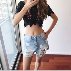 Distressed Relaxed Fit Denim Shorts